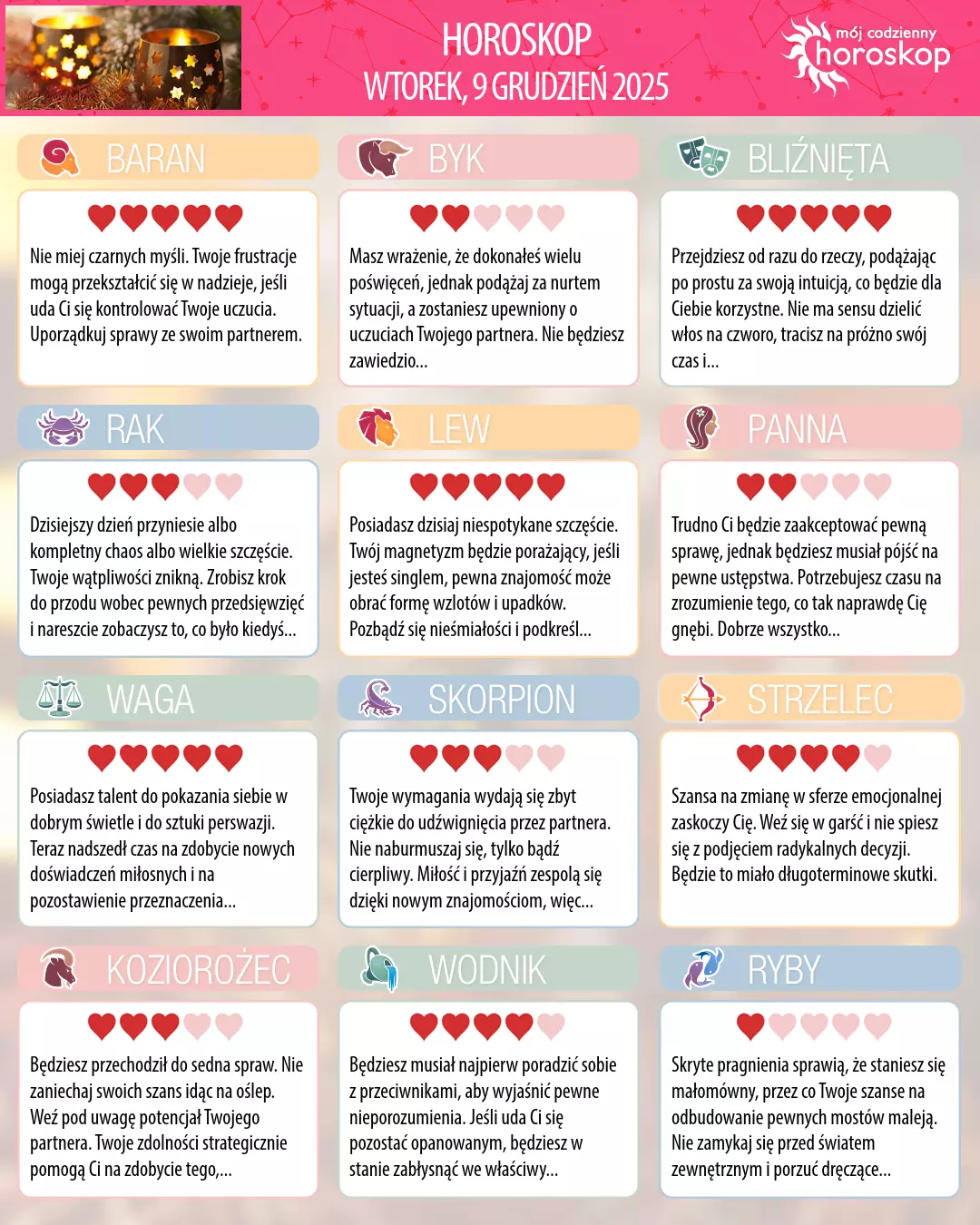 Oroscopo di wtorek, 9 grudnia 2025