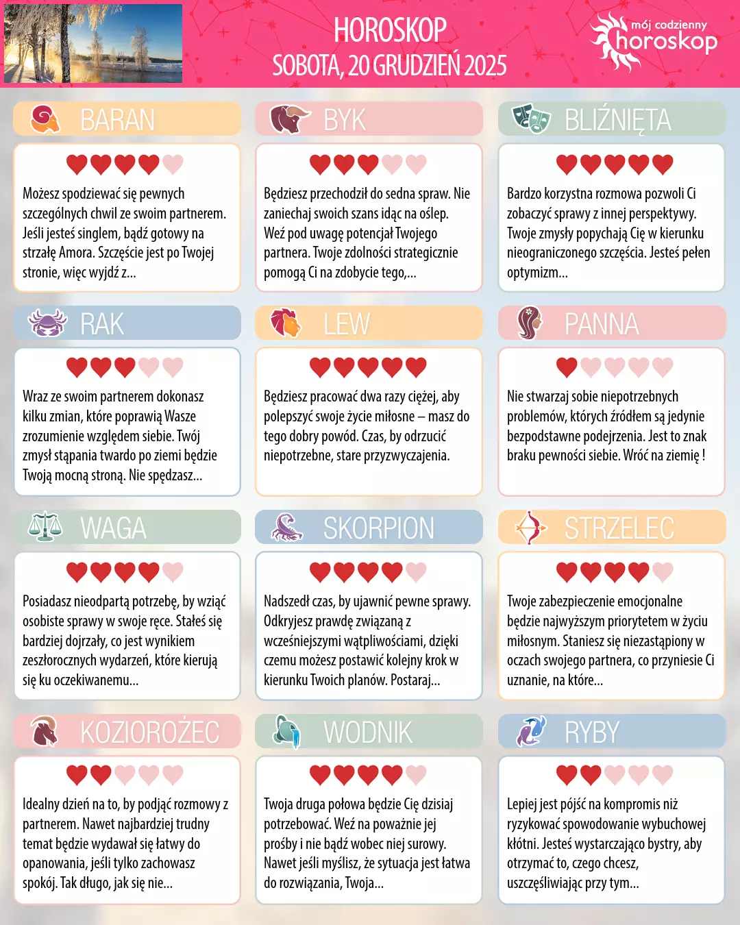 Oroscopo di sobota, 20 grudnia 2025