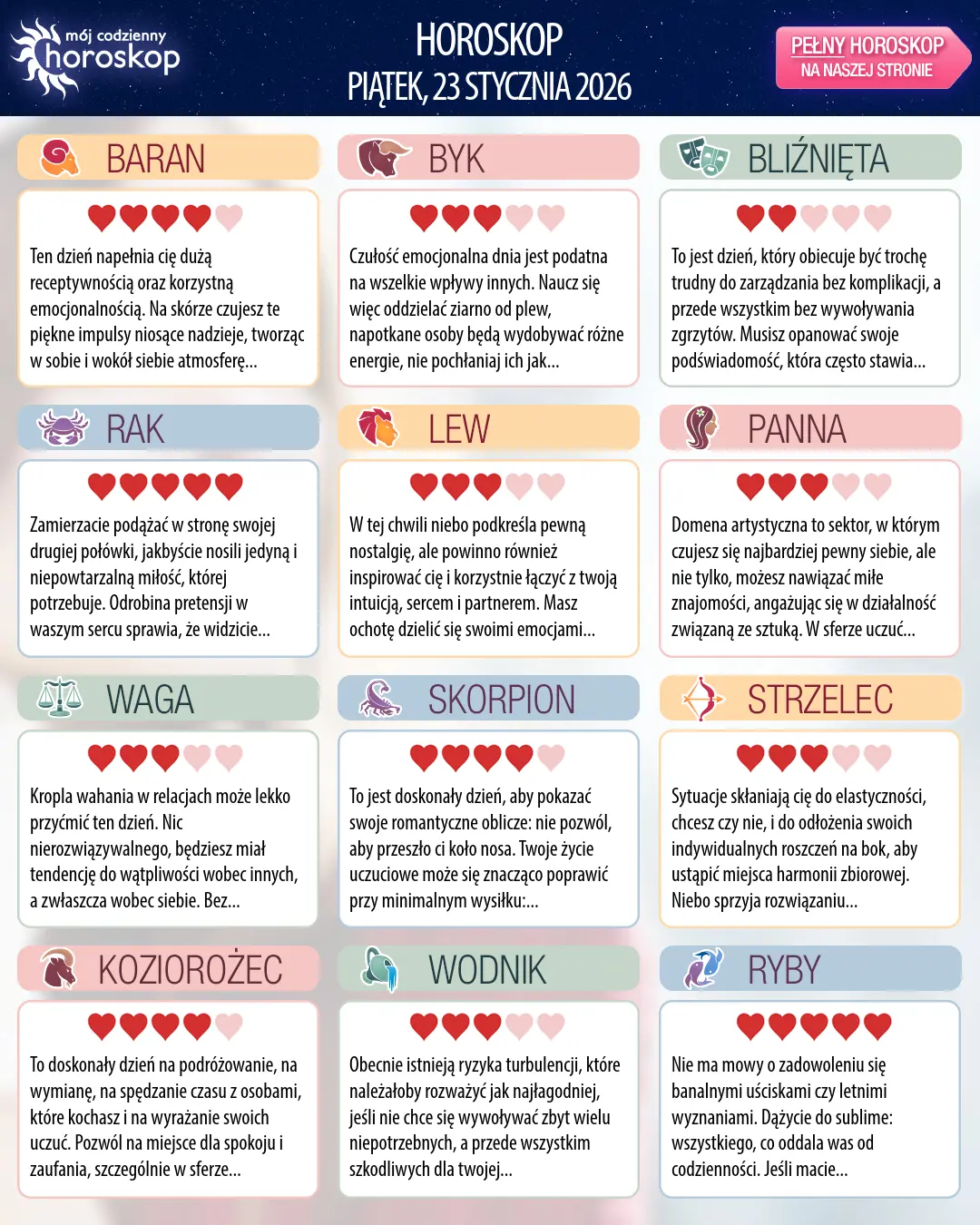 Oroscopo di piątek, 23 stycznia 2026