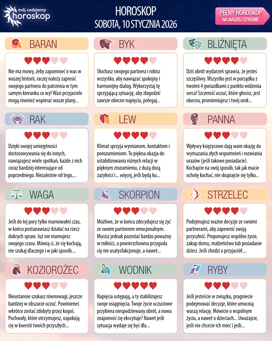 Horoskop Wagi na dziś, 10 stycznia 2026 r.
