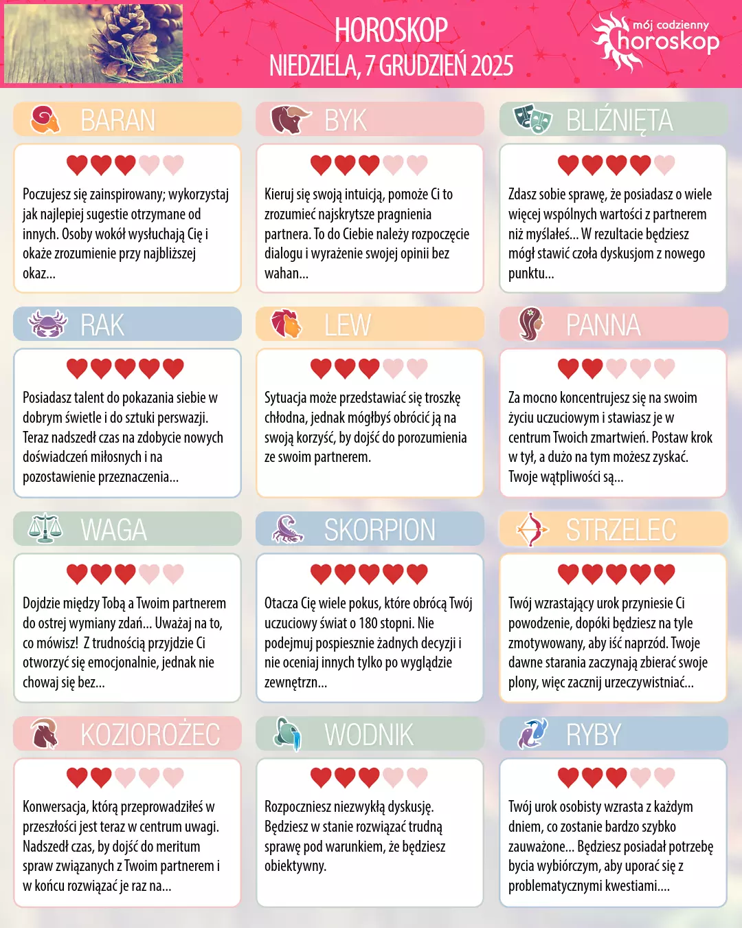 Oroscopo di niedziela, 7 grudnia 2025