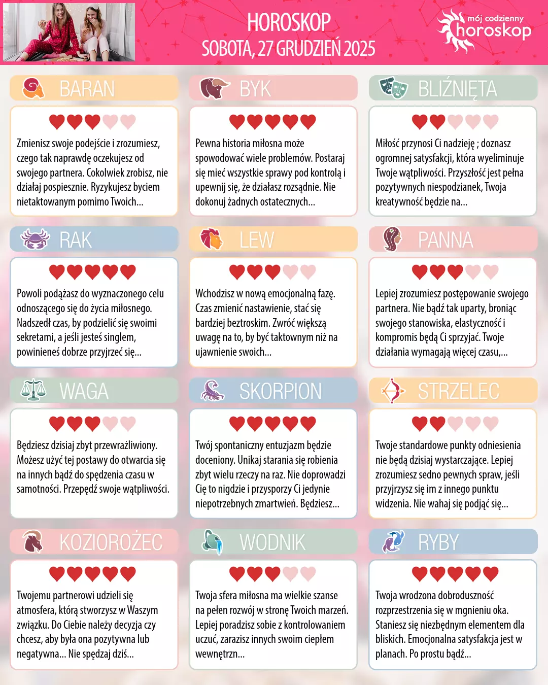 Oroscopo di sobota, 27 grudnia 2025