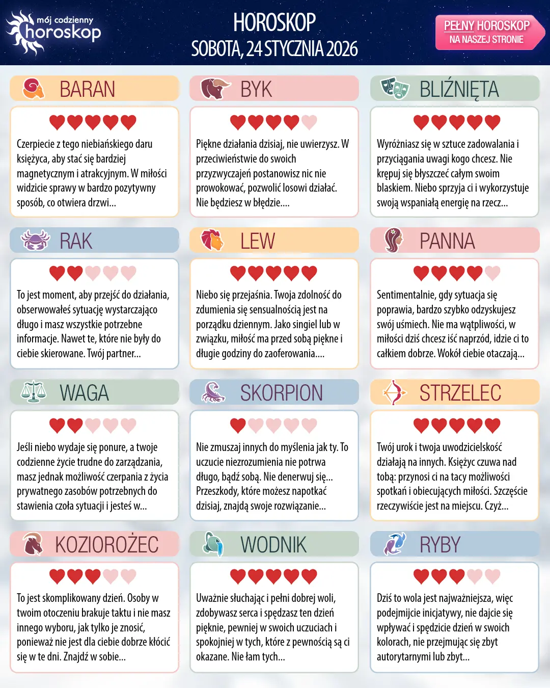 Oroscopo di sobota, 24 stycznia 2026