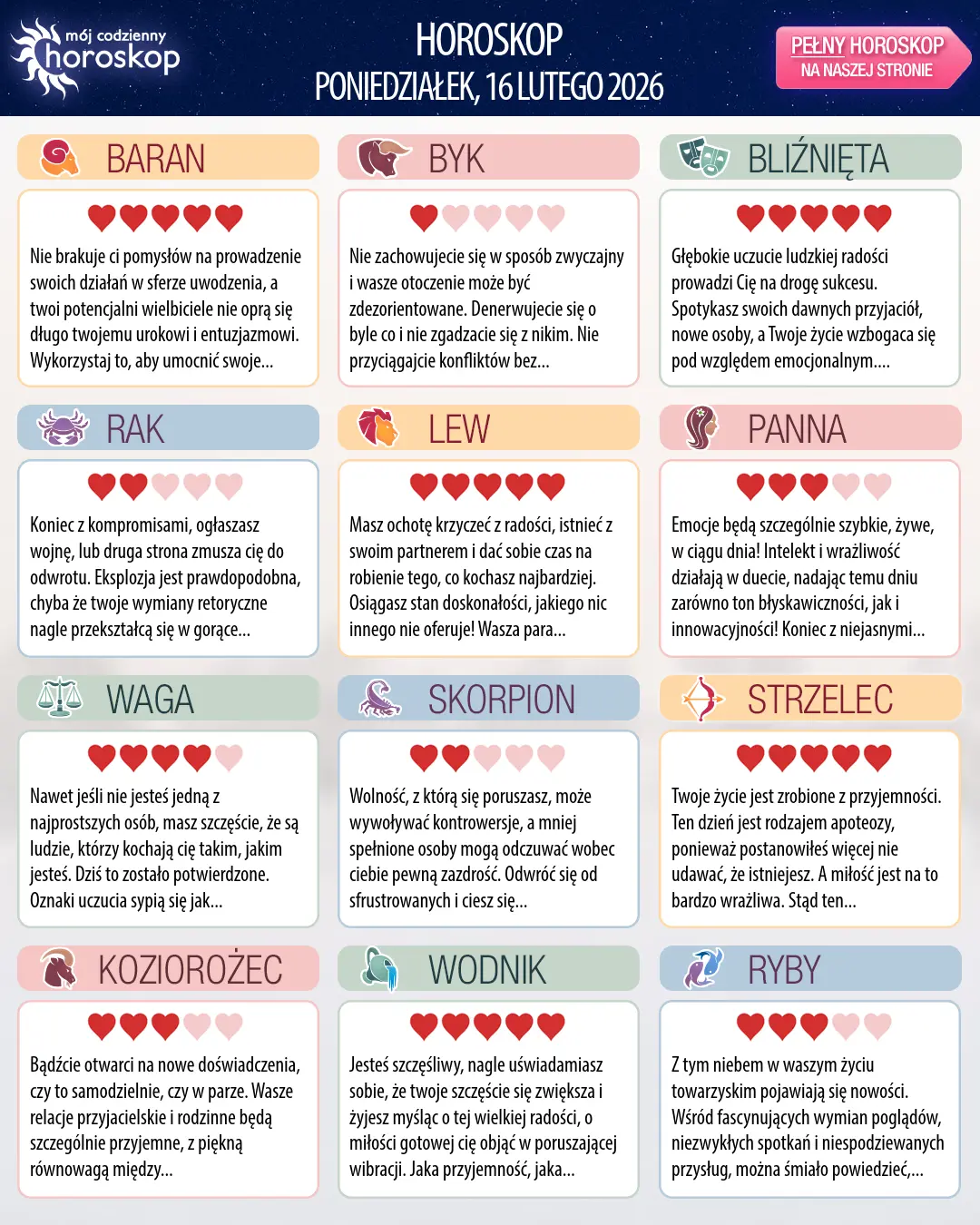 Oroscopo di poniedziałek, 16 lutego 2026