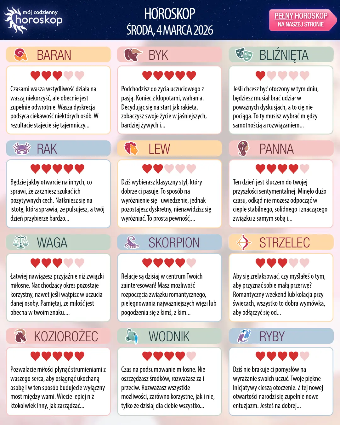 Horoskop Strzelca na dziś, 4 marca 2026 r.