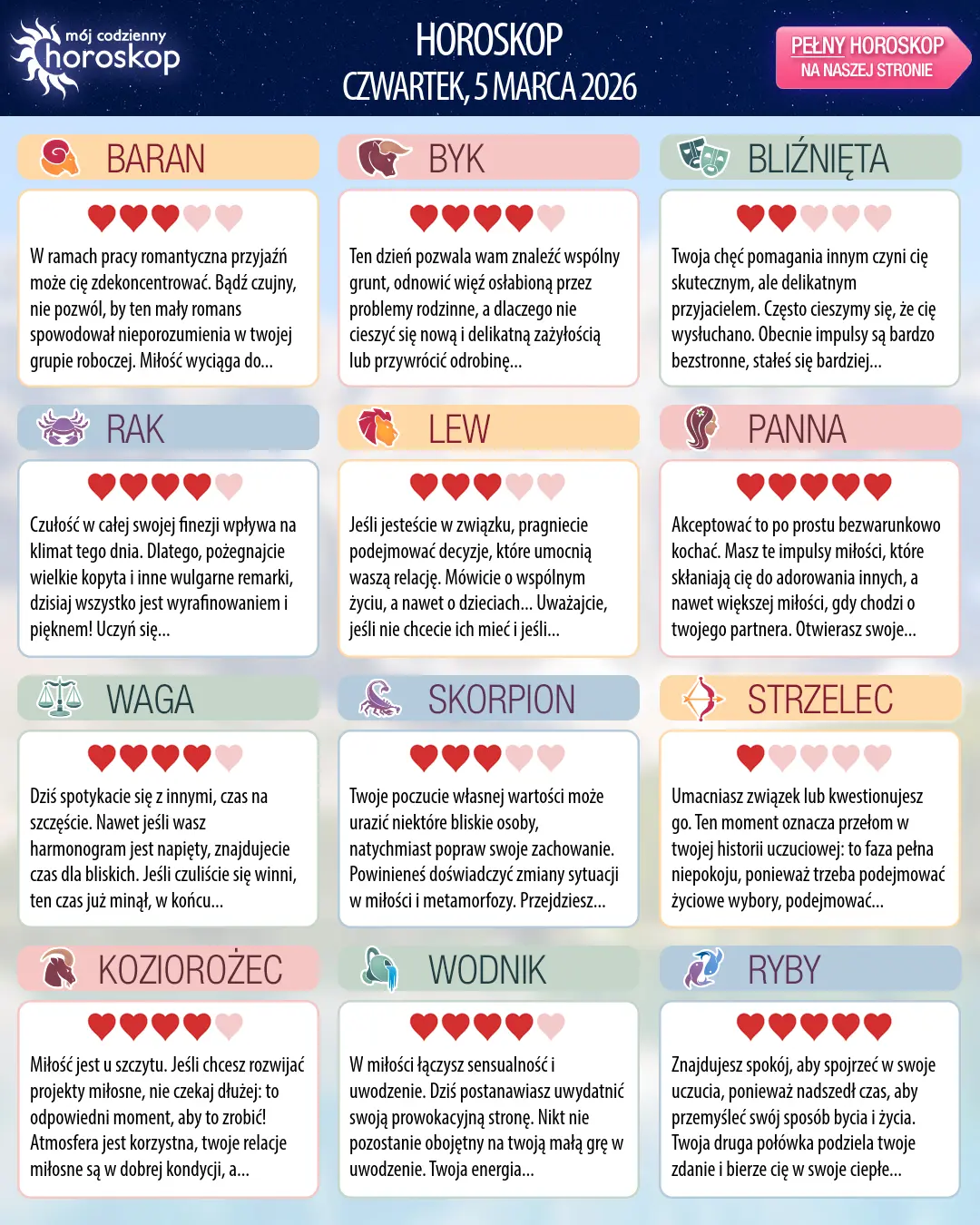 Horoskop Strzelca na dziś, 5 marca 2026 r.
